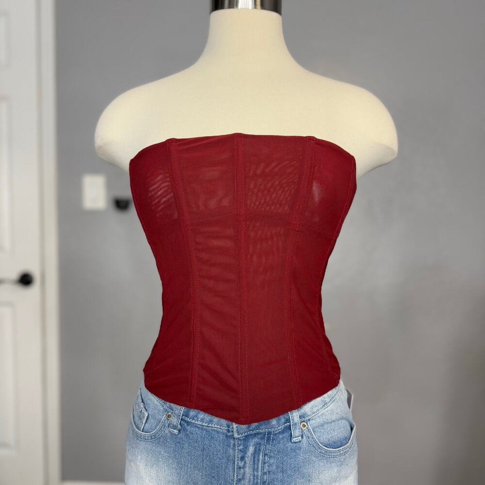 Princess Polly Oscuro Longline Mesh Corset Top, Berry, US 4